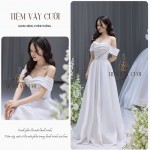 TVC410 Đầm Cưới Cô Dâu,, Váy Tiệc Cưới Đi Bàn, Tay Ngang, Cúp Ngực, Dáng Xuông