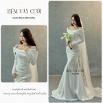 TVC414 Đầm Cưới Cô Dâu, Váy Tiệc Cưới Đi Bàn, Xẻ Tà, Cúp Ngực, Dài Tay, Dáng Ôm, Dài Tay