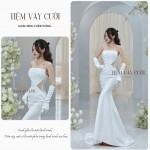 TVC426 Đầm Cưới Cô Dâu, Váy Cưới Tiệc Đi Bàn, Cúp Ngực, Găng Tay