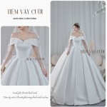 TVC358 Đầm Cưới Cô Dâu, Váy Tiệc Cưới Cúp Ngực, Vải Phi Nhật, Tay Ngang, Xếp Ly, Váy Thiết Kế