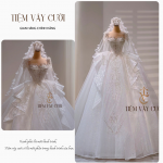 TVC51 Đầm Cưới Cô Dâu, Váy Cưới Tiệc Làm Lễ, Dài Tay, Vải Lưới Mịn, Cúp Ngực, Tùng Bồng