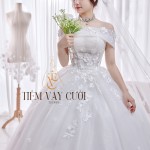 TVC499 Đầm Cưới Cô Dâu, Váy Cưới Tiệc Làm Lễ, Cúp Ngực Vải Voan Đính Kim Sa Lấp Lánh