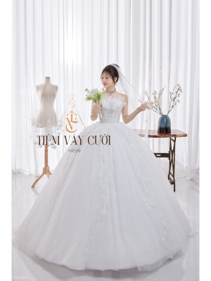 TVC519 Đầm Cưới Cô Dâu, Váy Cưới Đi Tiệc, Kim Sa, Cúp Ngực, Tùng Bồng