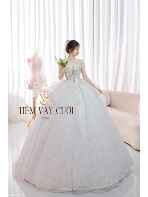 TVC522 Đầm Cưới Cô Dâu, Váy Cưới Tiệc Làm Lễ, Kim Sa, Cúp Ngực, Tùng Bồng