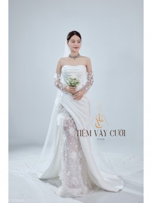 TVC538 Đầm Cưới Cô Dâu, Váy Cưới Tiệc Đi Bàn, Cúp Ngực, PhốI Ren