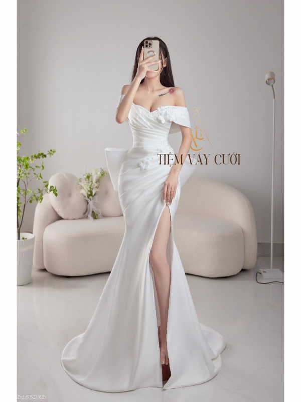 TVC261 Đầm Cưới Đuôi Cá, Váy Cưới Đuôi Cá, Cúp Ngực, Nơ Bản To, Váy Cưới Thiết Kế