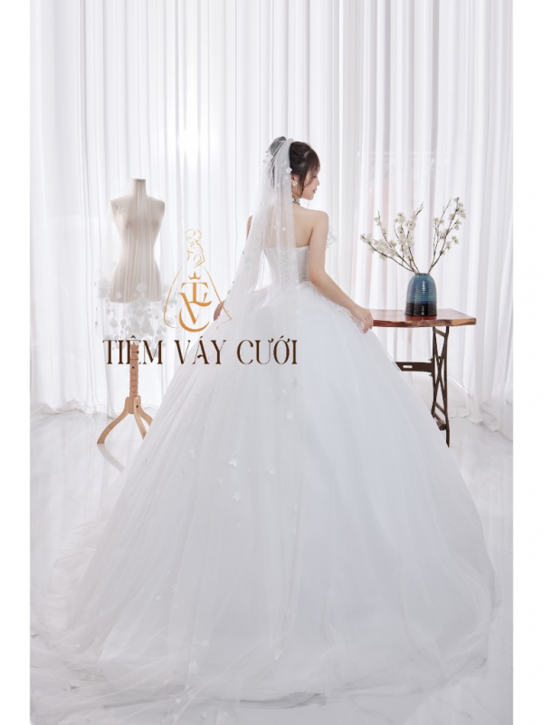 TVC519 Đầm Cưới Cô Dâu, Váy Cưới Đi Tiệc, Kim Sa, Cúp Ngực, Tùng Bồng