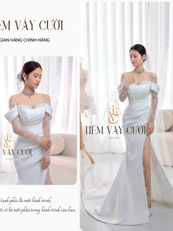 TVC520 Đầm Cưới Cô Dâu, Váy Cưới Tiệc Đi Bàn, Cúp Ngực, Dáng Xuông