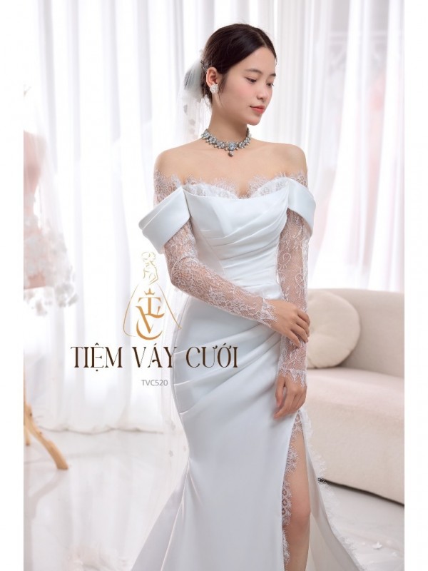 TVC520 Đầm Cưới Cô Dâu, Váy Cưới Tiệc Đi Bàn, Cúp Ngực, Dáng Xuông