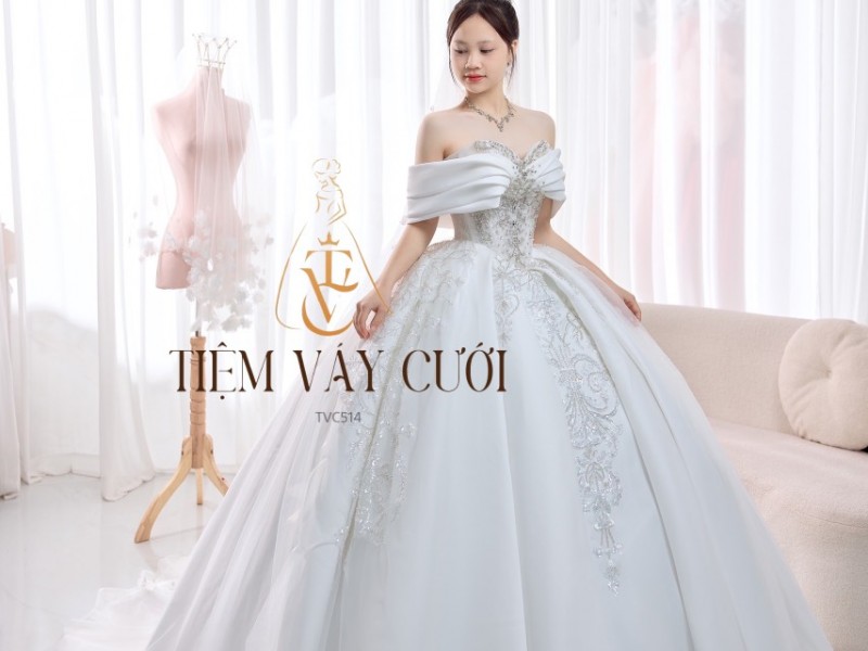 TVC514 Đầm Cưới Cô Dâu, Váy Cưới Đi Tiệc, Cúp Ngực, Tùng Bồng